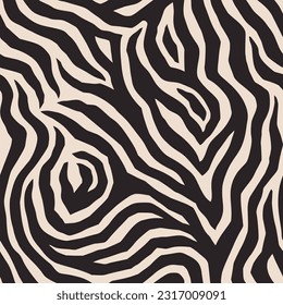 Abstract Zebra Seamless Pattern Beige and Black Colors. African Animal Skin Texture in Trendy Minimalist Style