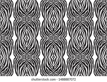 Abstract zebra seamless pattern. Ornamental geometric pattern. Black and white animal skin pattern. Trendy stylish vector wallpaper.