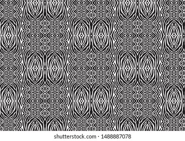 Abstract zebra seamless pattern. Ornamental geometric pattern. Black and white animal skin pattern. Trendy stylish vector wallpaper.