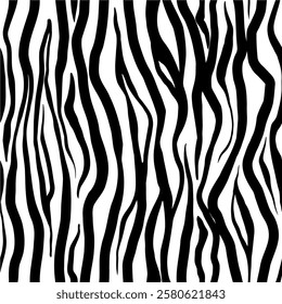 Abstract zebra skin black and white stripes seamless pattern design, trendy animal print