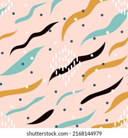 Abstract zebra skin with geometric elements seamless pattern. Trendy fashion texture for textile, fabric print, cover, wrapping paper. Modern hand drawn vector illustration
