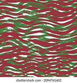 Abstract  Zebra Stripes Seamless Pattern with Ink Stains Brush Strokes red and green Background Sea surface coloured in blue, light waves.