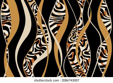 Abstract Zebra, Wavy Line Pattern. Vector Illustration.