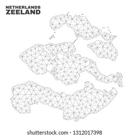 Abstract Zeeland Province map isolated on a white background. Triangular mesh model in black color of Zeeland Province map. Polygonal geographic scheme designed for political illustrations.