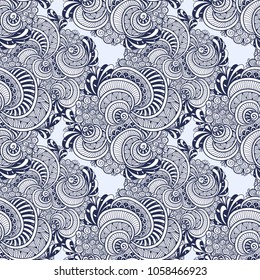 Abstract Zen tangle Zen doodle marine seamless pattern from shells black on white for coloring page or adult coloring books or for decoration T shirt or for print and others