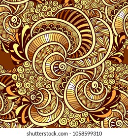 Abstract Zen tangle Zen doodle marine seamless pattern from shells gold for decoration clothes package   or for print and others
