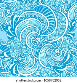 Abstract Zen tangle Zen doodle marine seamless pattern from shells blue for decoration clothes package   or for print and others