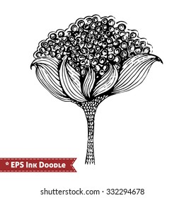 Abstract Zen Tangle hand drawn doodle vector illustration of whimsical flowers, leaves, floral fantasy shapes and elements with ink pen grunge texture. For graphic design, posters, cards, print