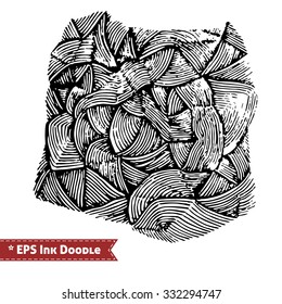 Abstract Zen Tangle hand drawn doodle vector illustration of whimsical floral fantasy shapes and elements with ink pen grunge texture. For graphic design, posters, banners, cards, print, web