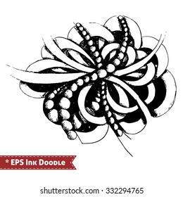 Abstract Zen Tangle hand drawn doodle vector illustration of whimsical floral fantasy shapes and elements with ink pen grunge texture. For graphic design, posters, banners, cards, print, web