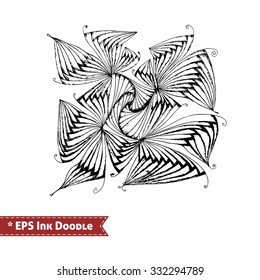Abstract Zen Tangle hand drawn doodle vector illustration of whimsical floral fantasy shapes and elements with ink pen grunge texture.For graphic design, posters, banners, cards, print, web