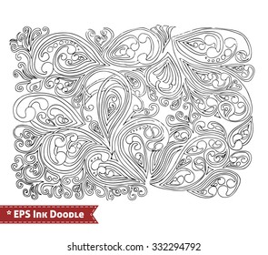 Abstract Zen Tangle hand drawn doodle vector illustration of whimsical floral fantasy shapes and elements with ink pen grunge texture. For graphic design, posters, banners, cards, print