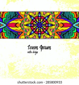 Abstract zentangle element on dirty grunge background. Good for card, greeting, invitation, flyer, poster, business card, presentation, marketing materials, notebook cover. Doodle vector illustration.