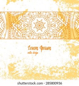 Abstract zentangle element on dirty grunge background. Good for card, greeting, invitation, flyer, poster, business card, presentation, marketing materials, notebook cover. Doodle vector illustration.