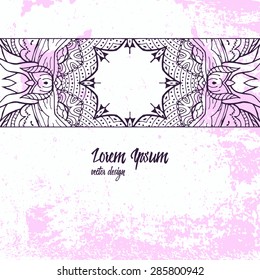 Abstract zentangle element on dirty grunge background. Good for card, greeting, invitation, flyer, poster, business card, presentation, marketing materials, notebook cover. Doodle vector illustration.