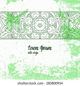 Abstract zentangle element on dirty grunge background. Good for card, greeting, invitation, flyer, poster, business card, presentation, marketing materials, notebook cover. Doodle vector illustration.