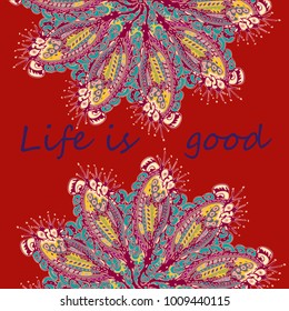 Abstract zentangle inspired art card design with doodle in bright colors.