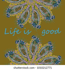 Abstract zentangle inspired art card design with doodle in bright colors.