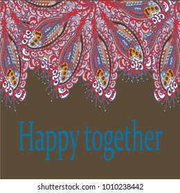 Abstract zentangle inspired art card design with doodle in bright colors.