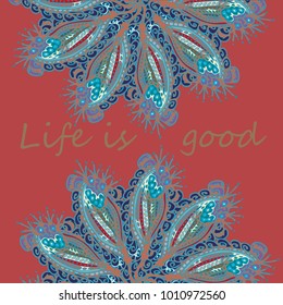 Abstract zentangle inspired art card design with doodle in bright colors.