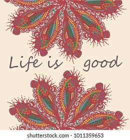 Abstract zentangle inspired art card design with doodle in bright colors.