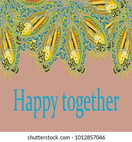 Abstract zentangle inspired art card design with doodle in bright colors.