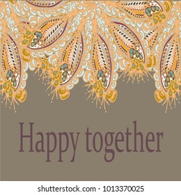 Abstract zentangle inspired art card design with doodle in bright colors.