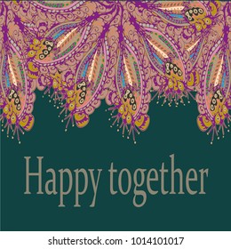 Abstract zentangle inspired art card design with doodle in bright colors.
