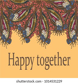 Abstract zentangle inspired art card design with doodle in bright colors.