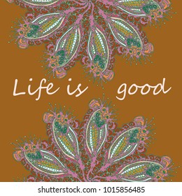 Abstract zentangle inspired art card design with doodle in bright colors.