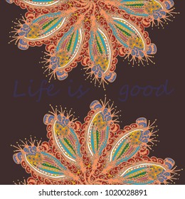 Abstract zentangle inspired art card design with doodle in bright colors.