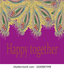 Abstract zentangle inspired art card design with doodle in bright colors.