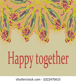 Abstract zentangle inspired art card design with doodle in bright colors.