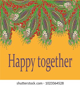 Abstract zentangle inspired art card design with doodle in bright colors.