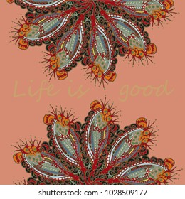 Abstract zentangle inspired art card design with doodle in bright colors.