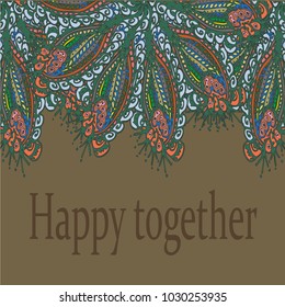 Abstract zentangle inspired art card design with doodle in bright colors.