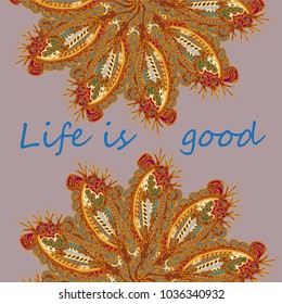 Abstract zentangle inspired art card design with doodle in bright colors.