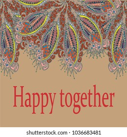 Abstract zentangle inspired art card design with doodle in bright colors.