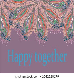Abstract zentangle inspired art card design with doodle in bright colors.