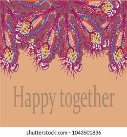 Abstract zentangle inspired art card design with doodle in bright colors.