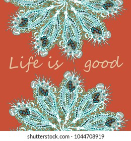 Abstract zentangle inspired art card design with doodle in bright colors.