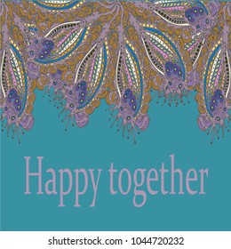 Abstract zentangle inspired art card design with doodle in bright colors.