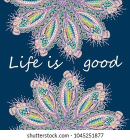 Abstract zentangle inspired art card design with doodle in bright colors.