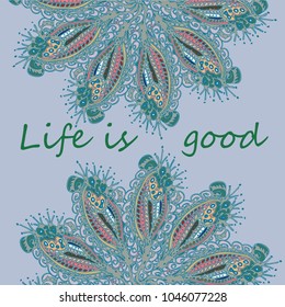 Abstract zentangle inspired art card design with doodle in bright colors.