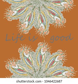 Abstract zentangle inspired art card design with doodle in bright colors.