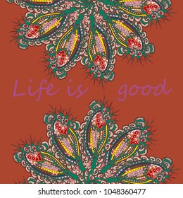 Abstract zentangle inspired art card design with doodle in bright colors.