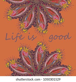 Abstract zentangle inspired art card design with doodle in bright colors.