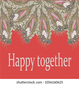 Abstract zentangle inspired art card design with doodle in bright colors.