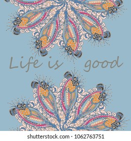Abstract zentangle inspired art card design with doodle in bright colors.