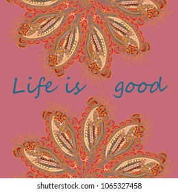 Abstract zentangle inspired art card design with doodle in bright colors.